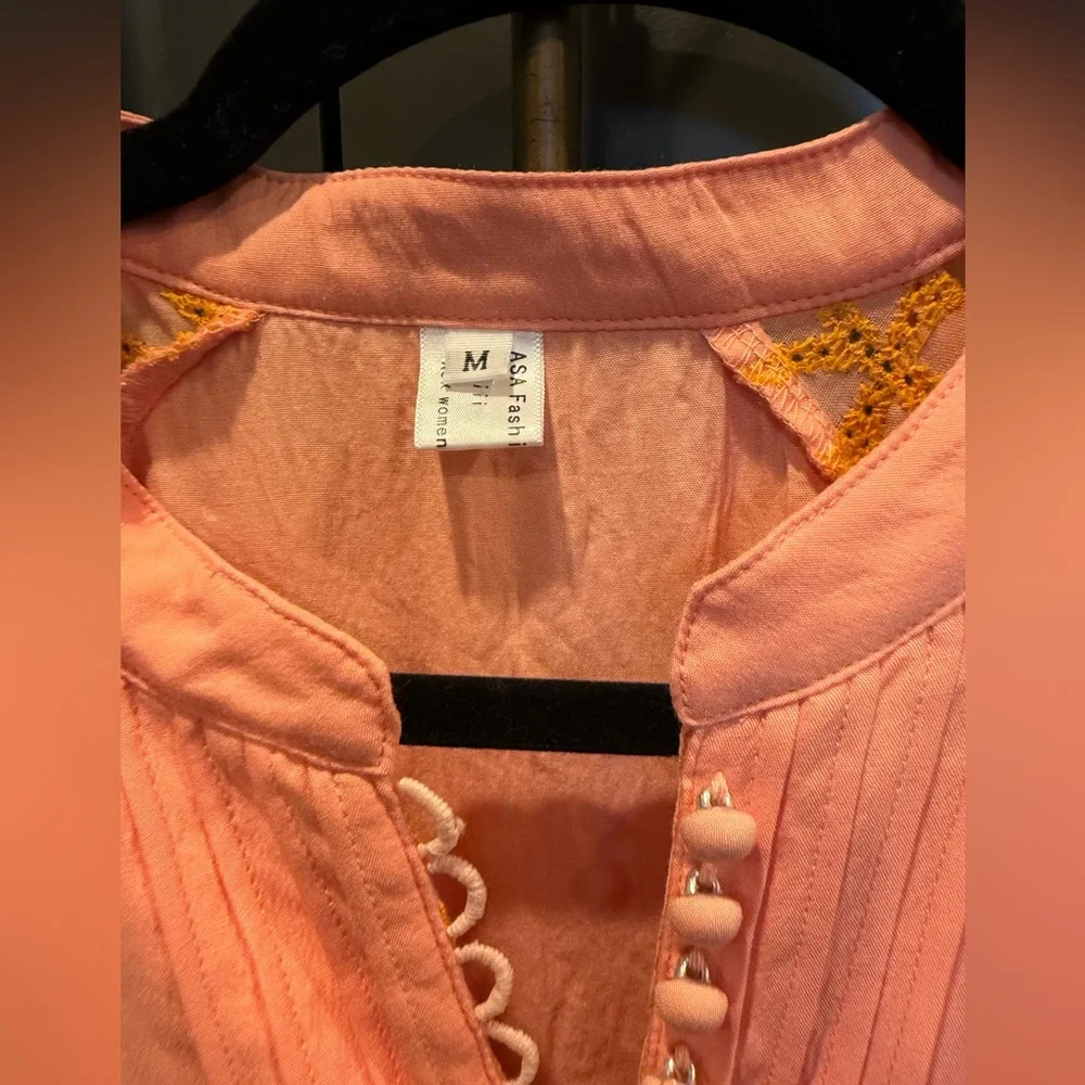 Pink & Orange Embroidered Boho Mini Dress | Anthropologie Style | Size M - Picture 4 of 4